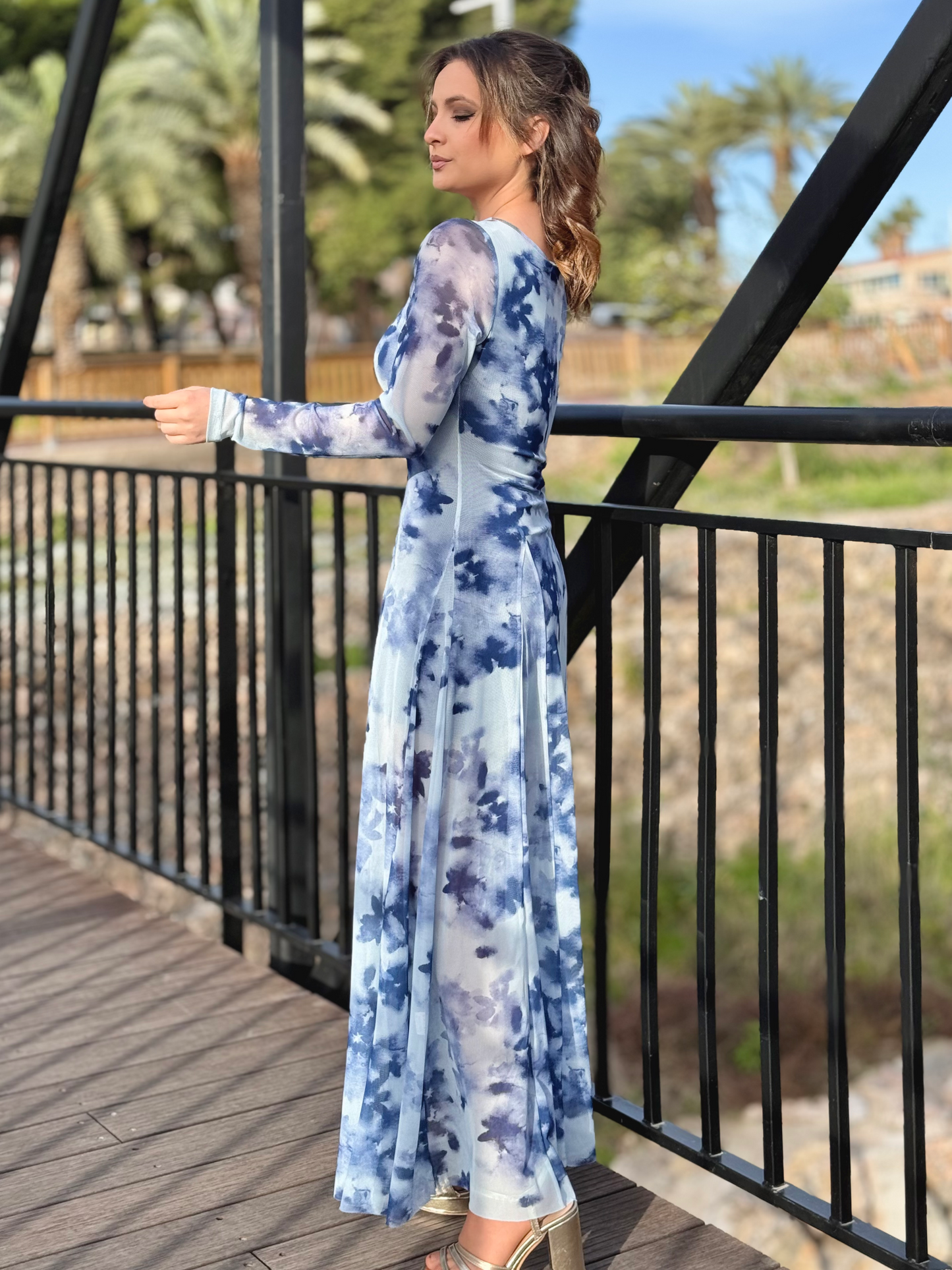 Vestido largo estampado tul