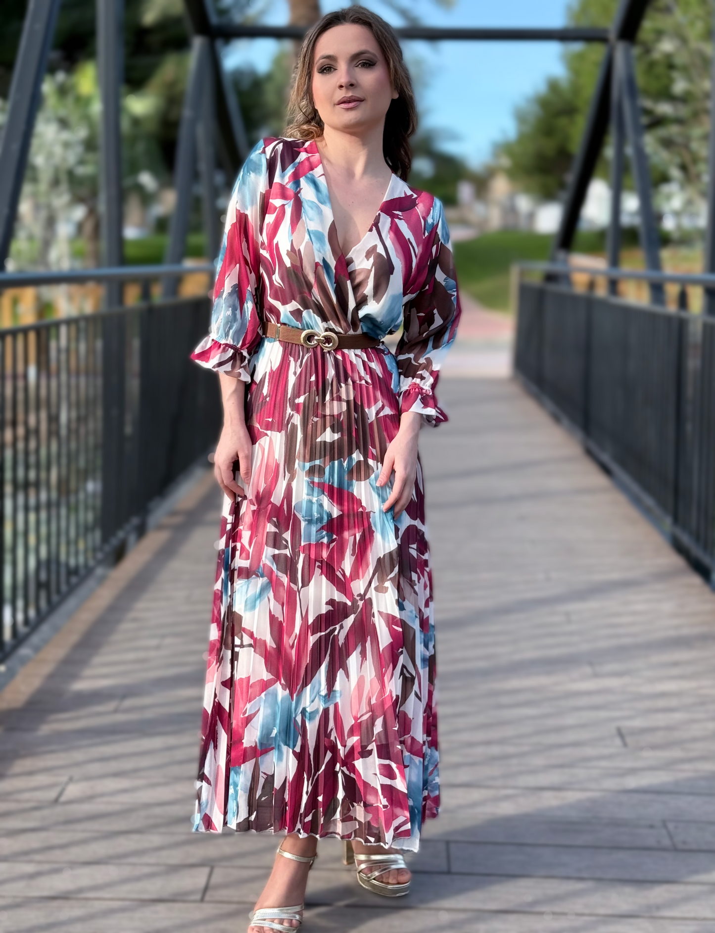 Vestido largo plisado