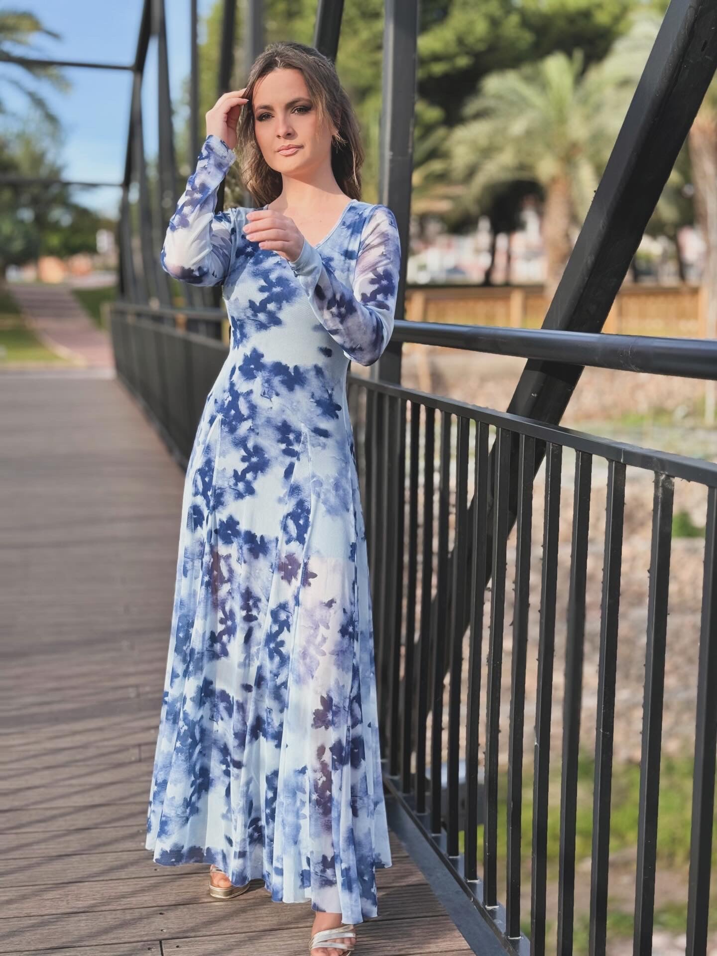 Vestido largo estampado tul
