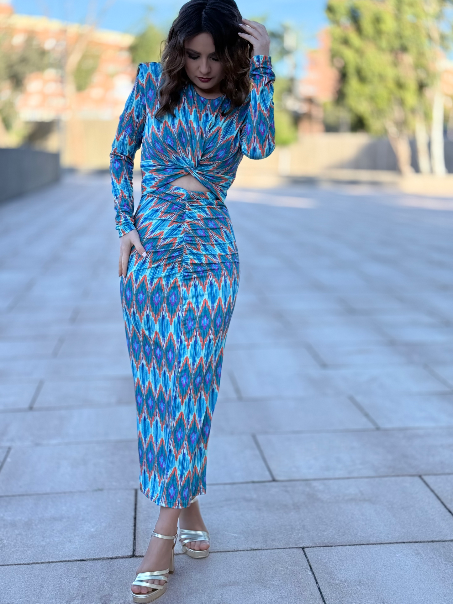 Vestido midi evento estampado