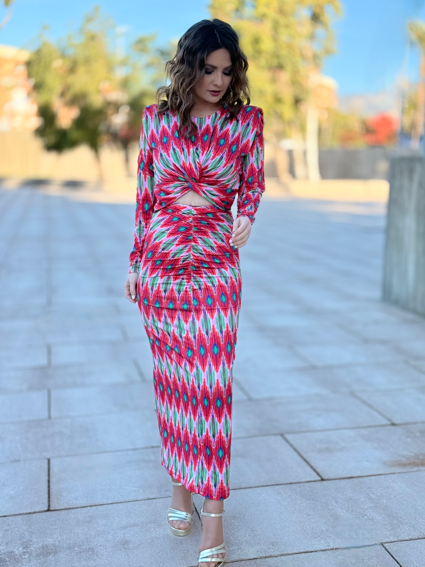 Vestido midi evento estampado