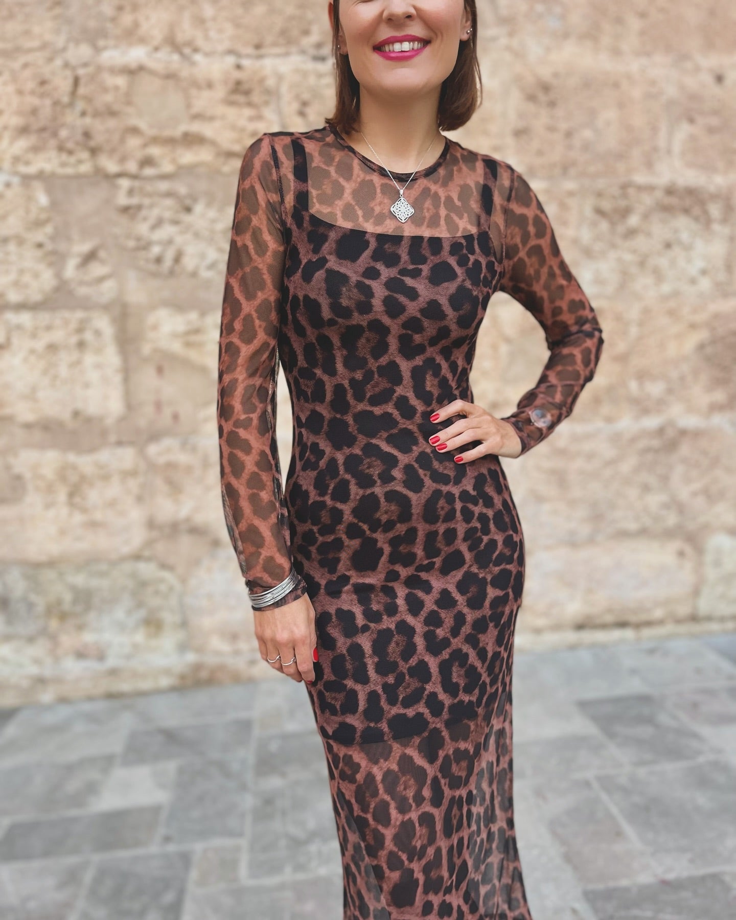 Vestido midi tul estampado animal print