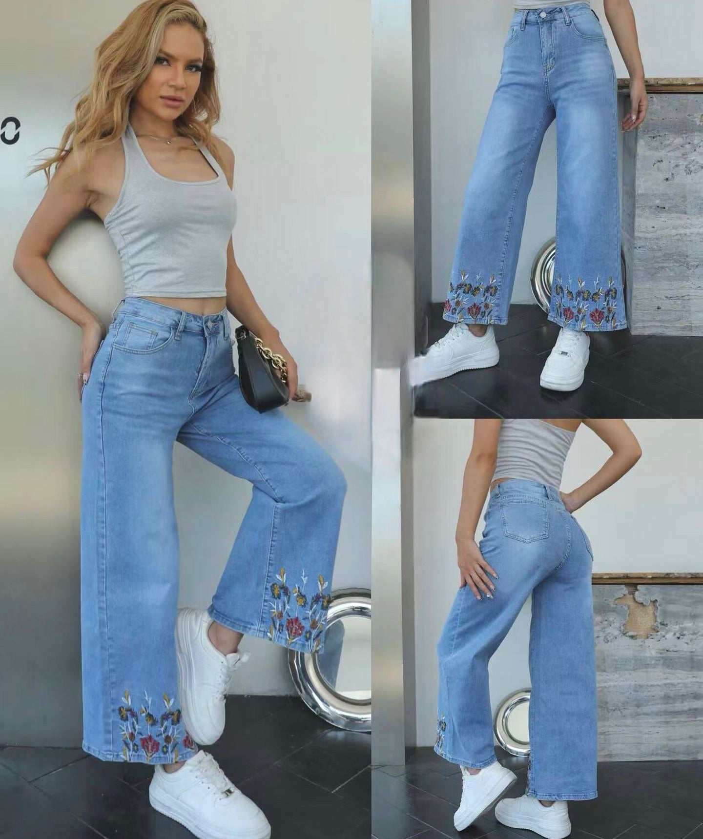 Pantalón Vaquero recto bordado