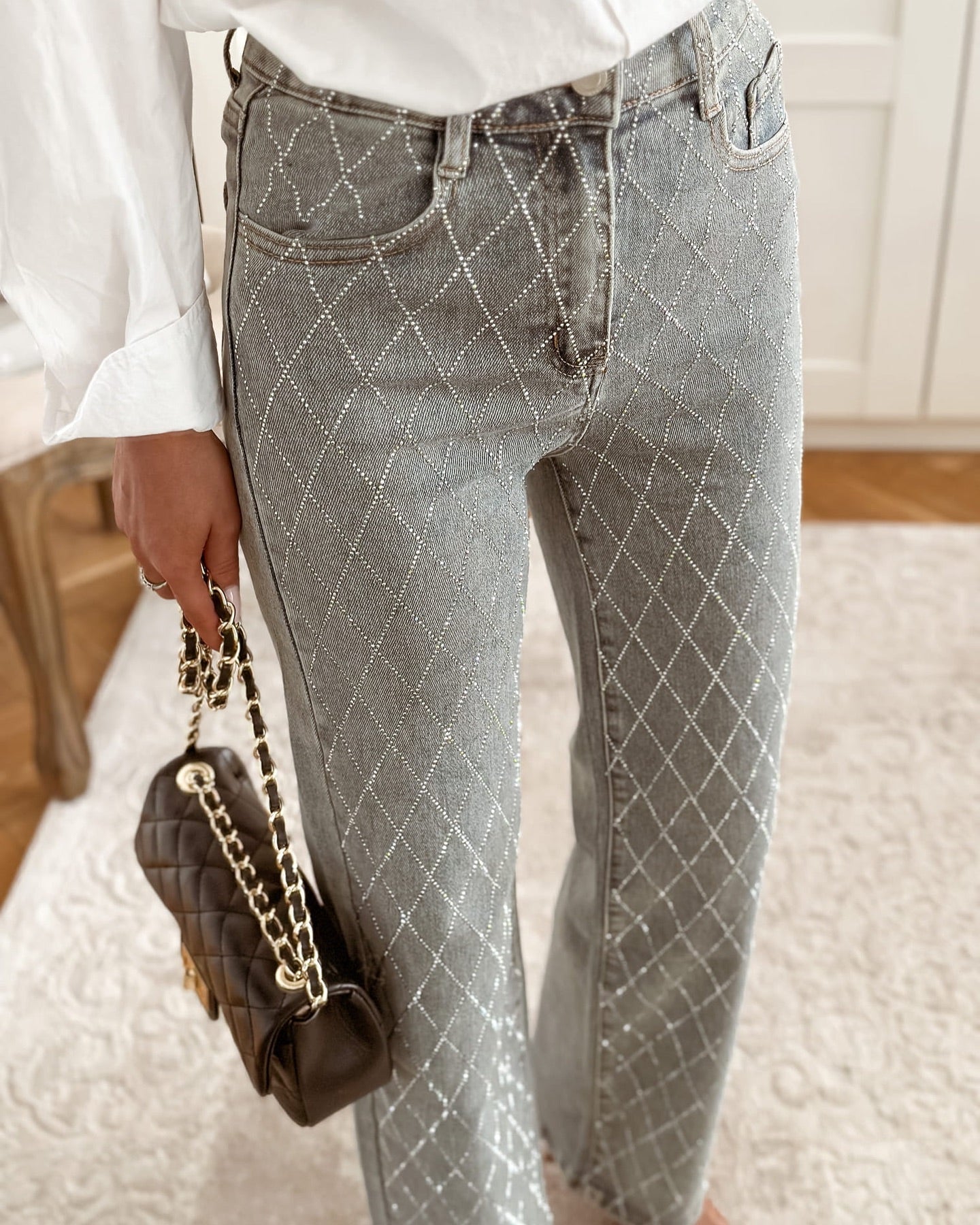 Pantalón recto brillos