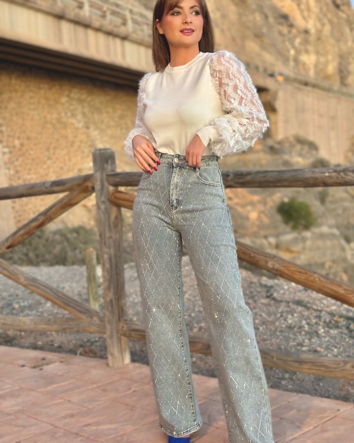 Pantalón recto brillos