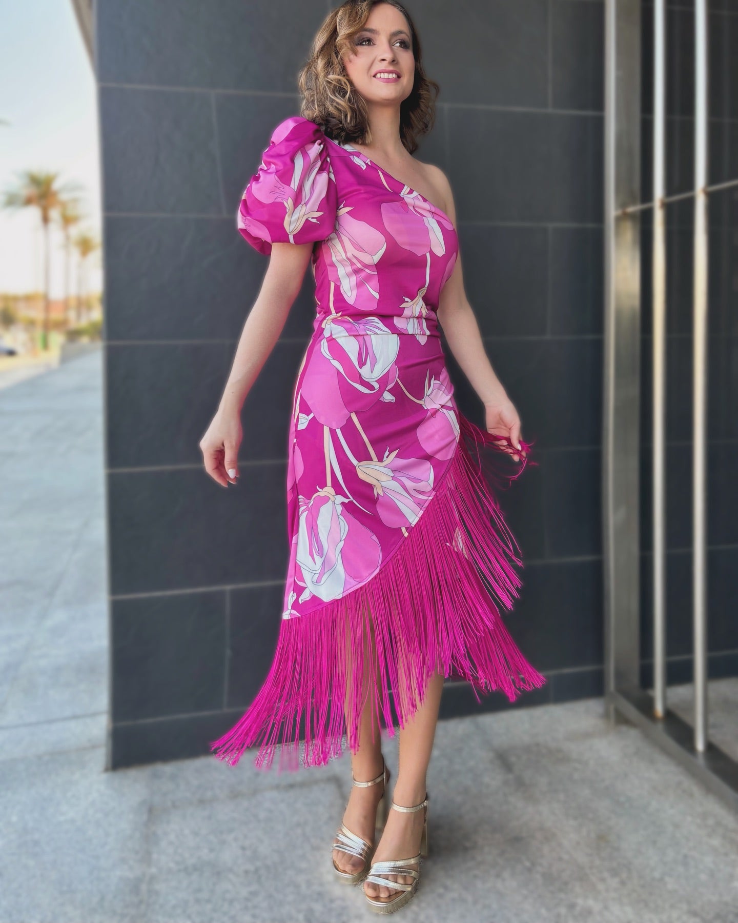 Vestido midi evento flecos