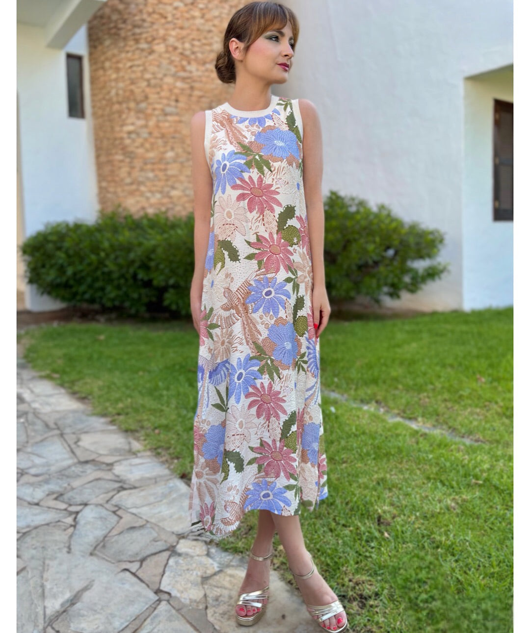 Vestido fluido estampado midi