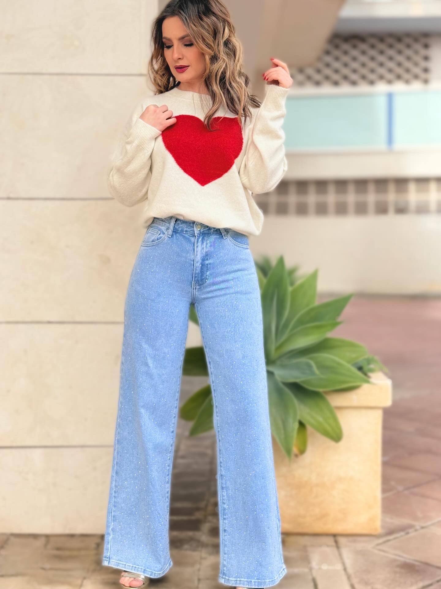 Pantalón vaquero brillo recto