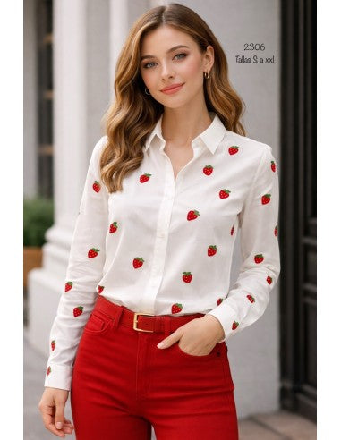 Camisa fresas bordada