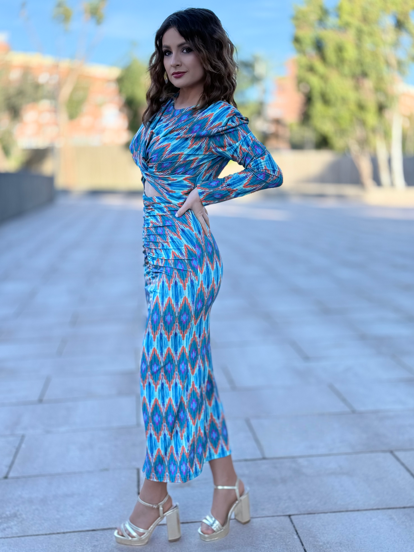 Vestido midi evento estampado