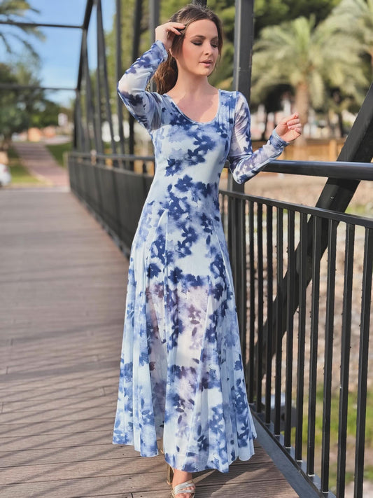 Vestido largo estampado tul