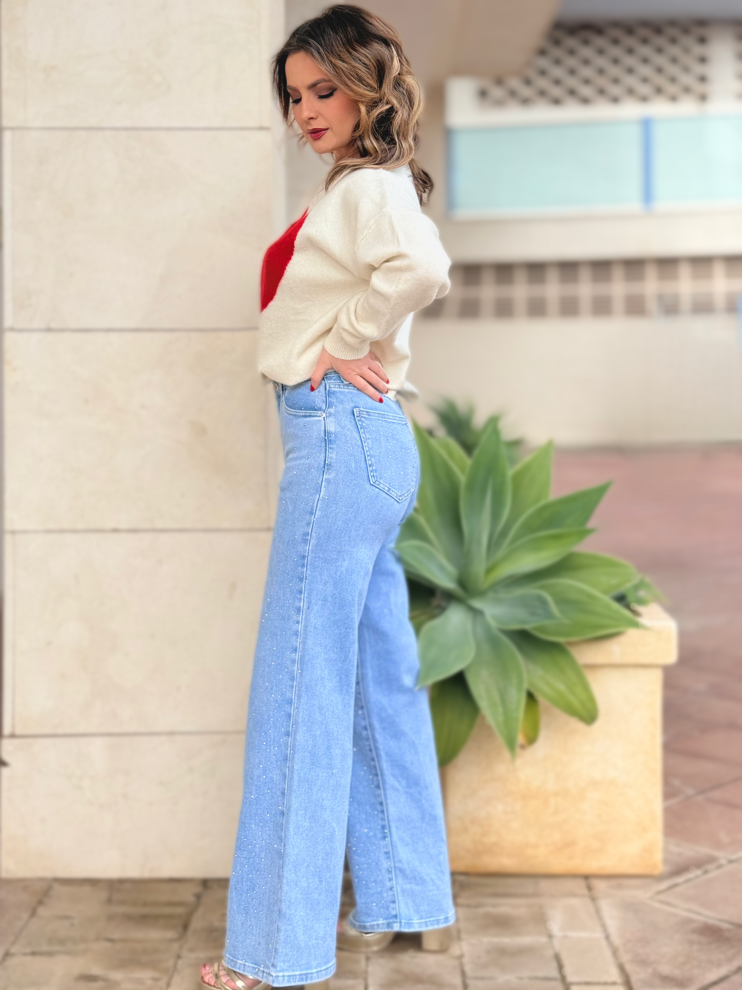 Pantalón vaquero brillo recto