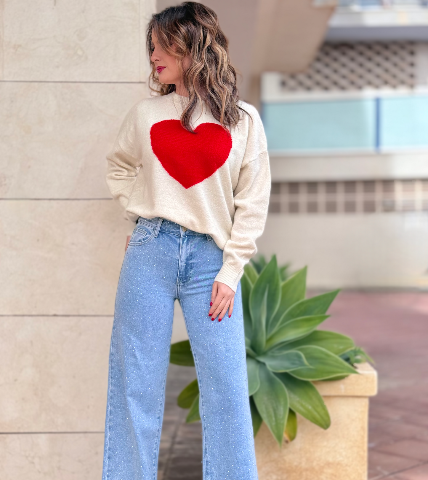 Pantalón vaquero brillo recto