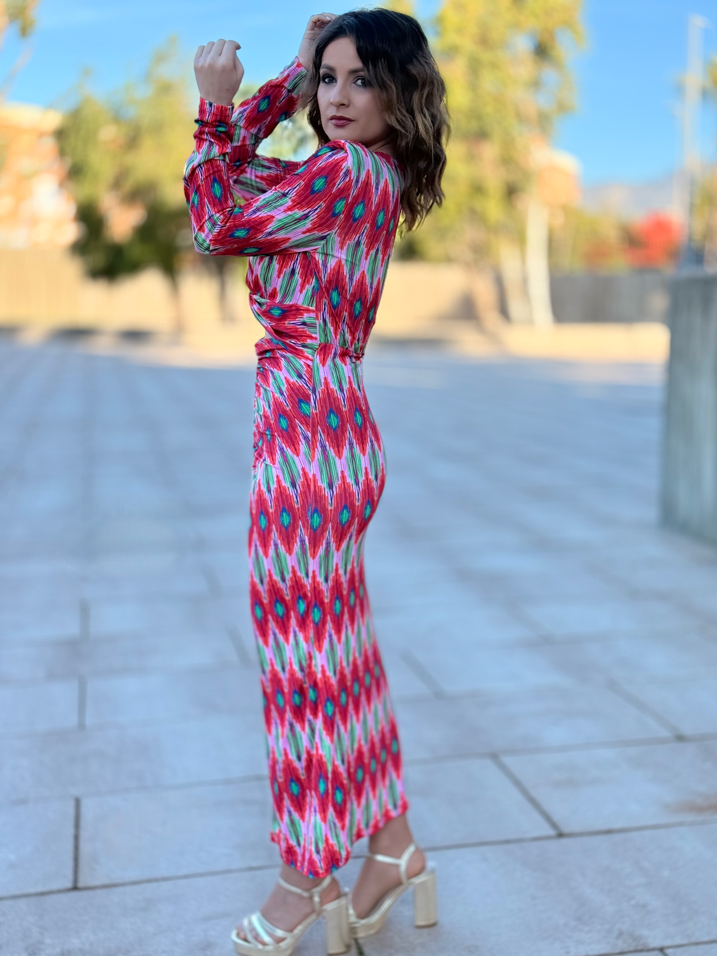 Vestido midi evento estampado
