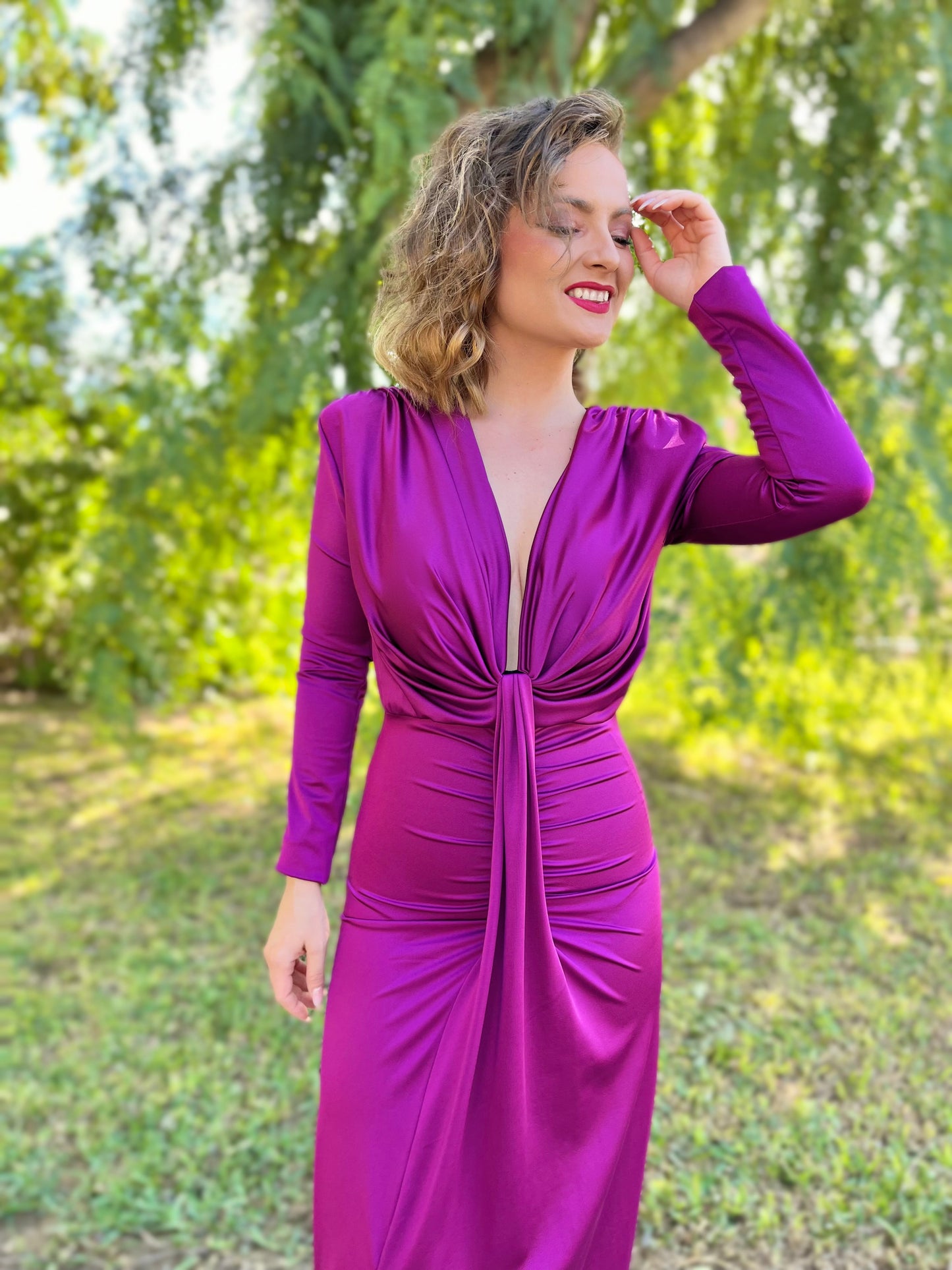 Vestido midi frunce