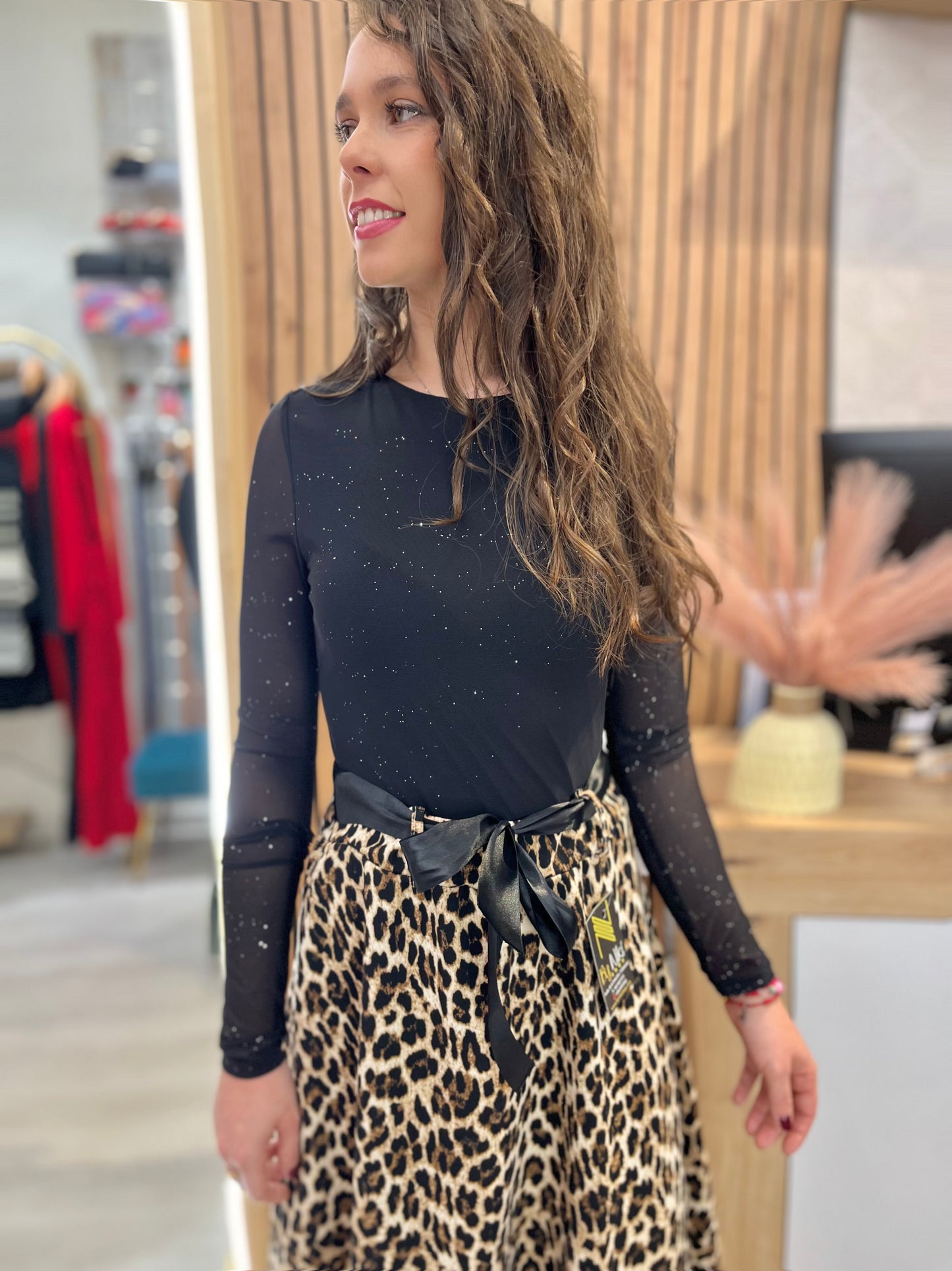 Falda de punto animal print